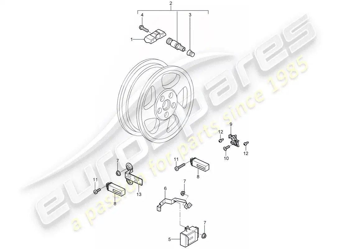 porsche 2007 (997-1 turbo / gt2) tire pressure control system parts diagram