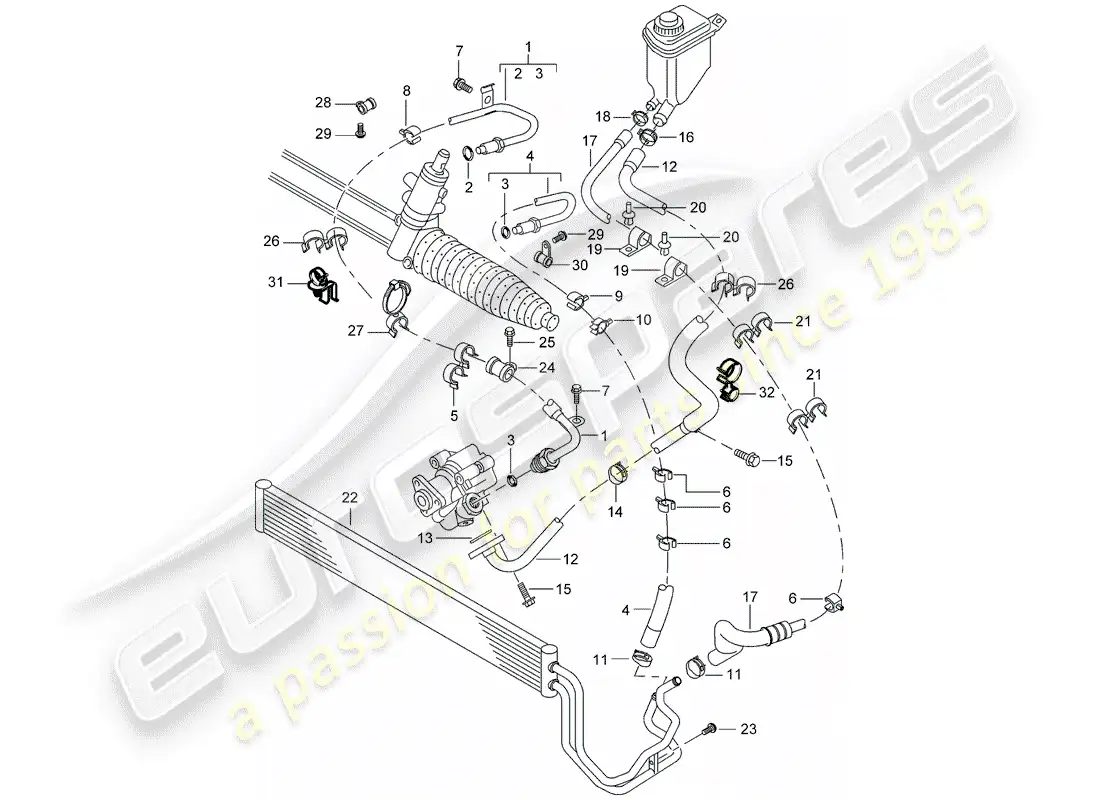 porsche 2006 (cayenne e1 9pa) power steering parts diagram