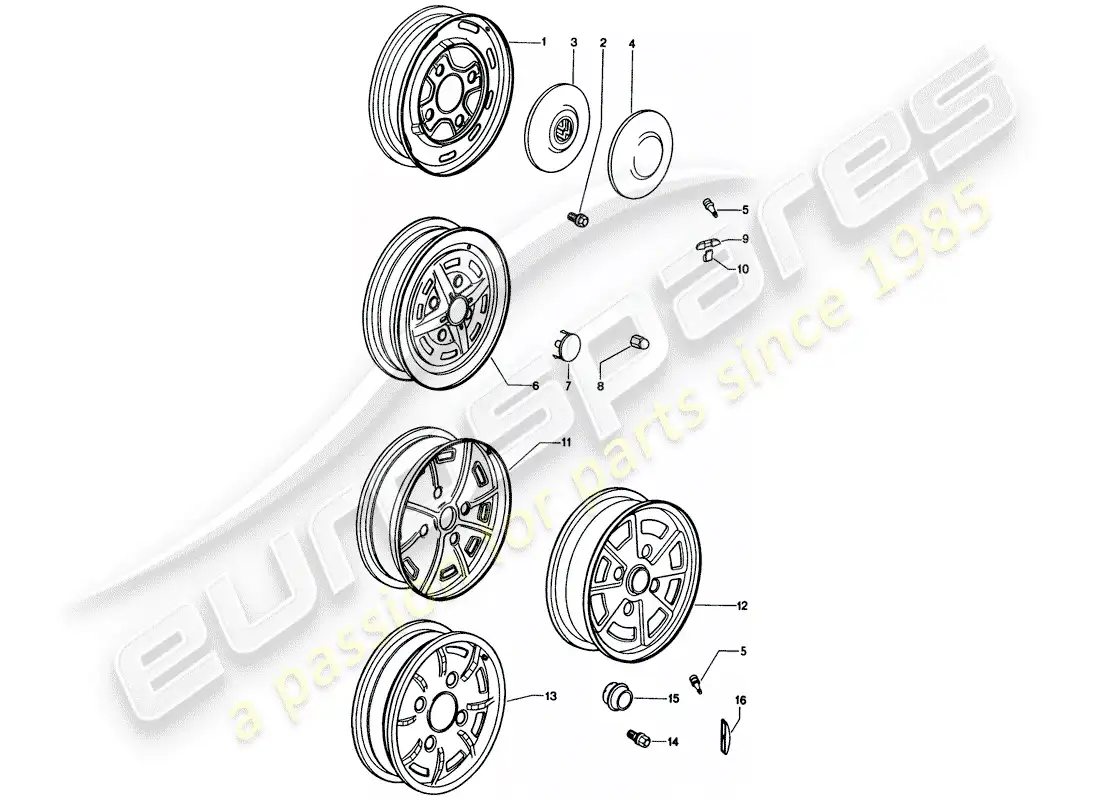 porsche 1976 (914) wheels parts diagram