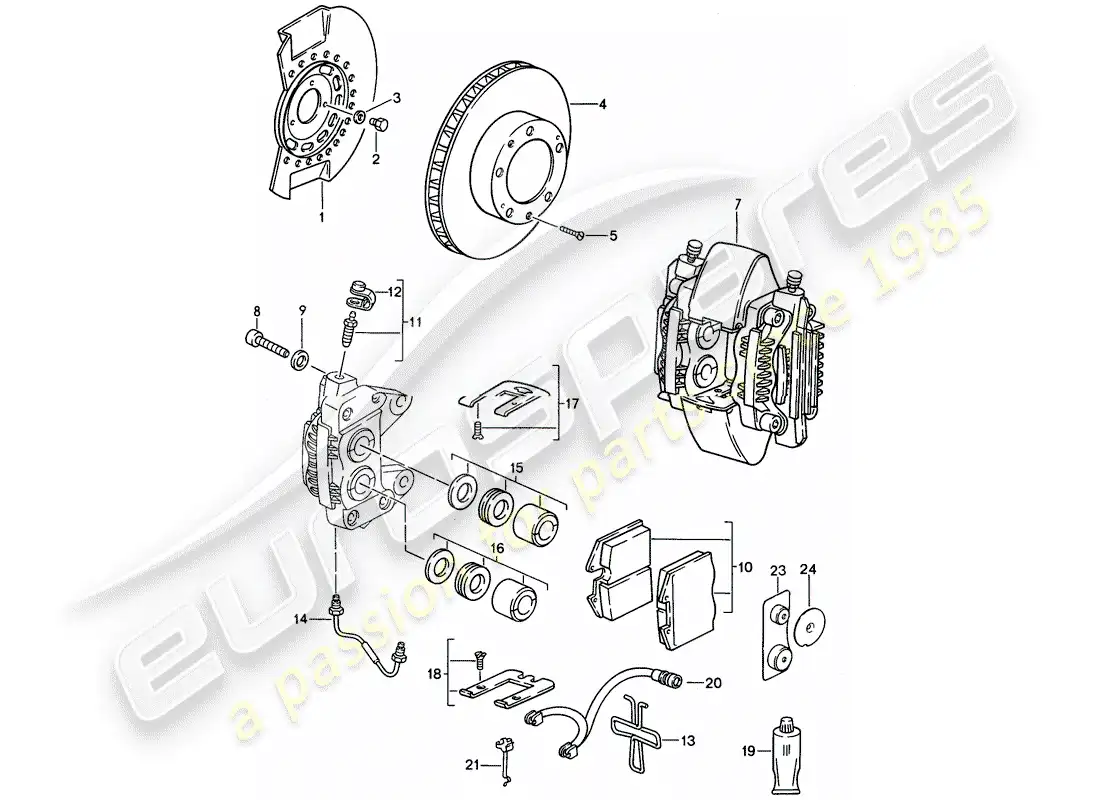 porsche 1989 (944) disc brakes - front axle parts diagram