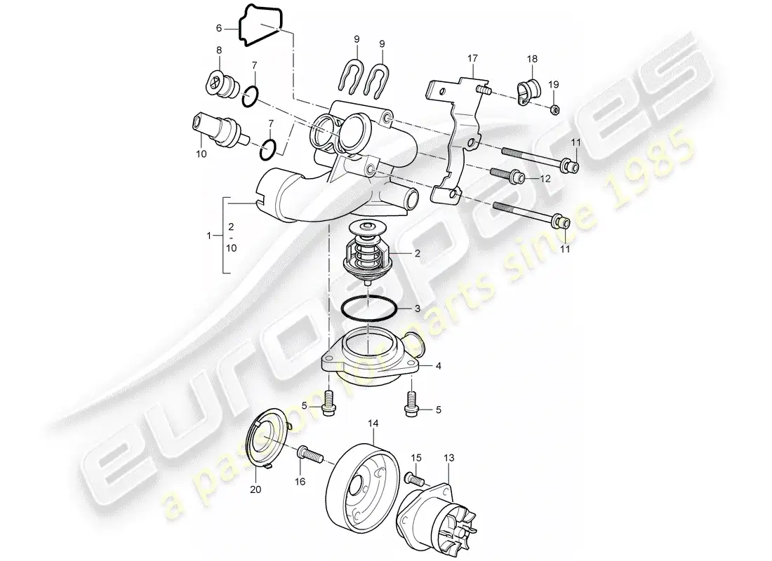porsche 2005 (cayenne e1 9pa) water pump part diagram