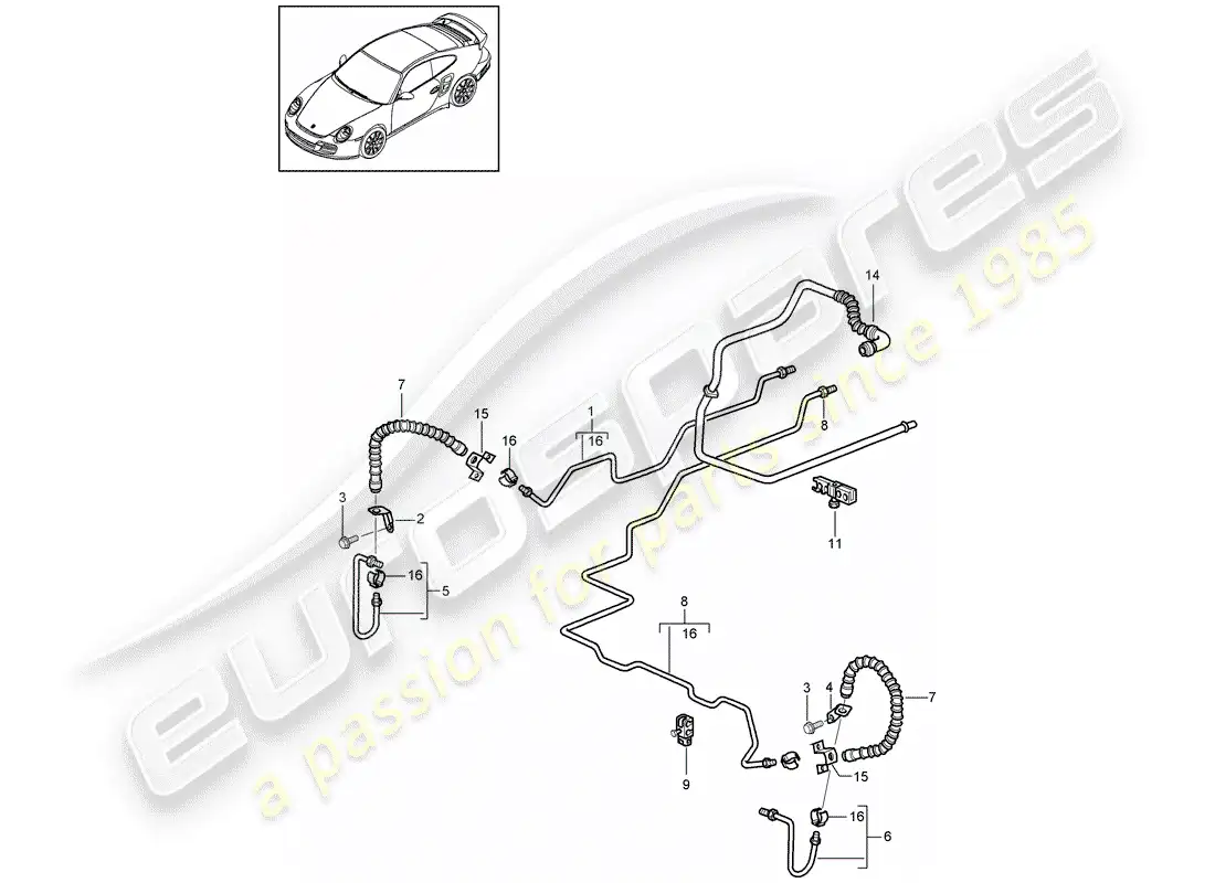 porsche 2012 (997-2 turbo / gt2 rs) brake line part diagram