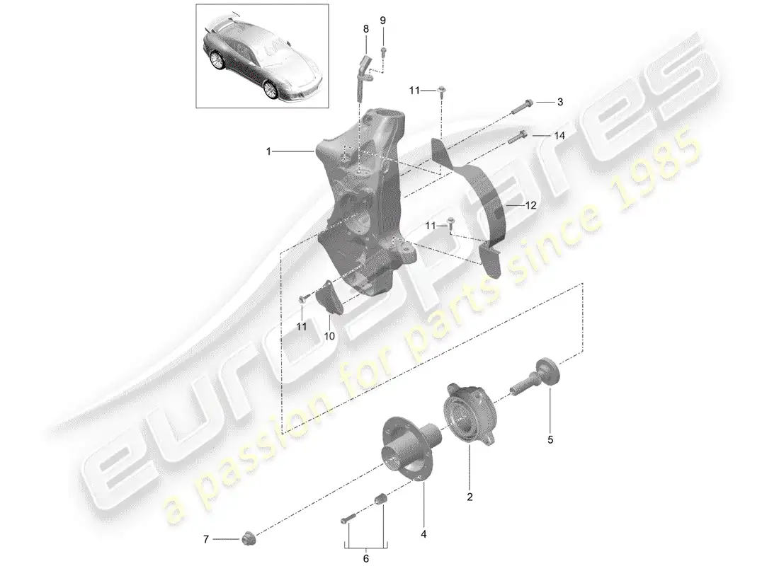 porsche 2019 (991-2 r/gt3/rs) wheel carrier parts diagram