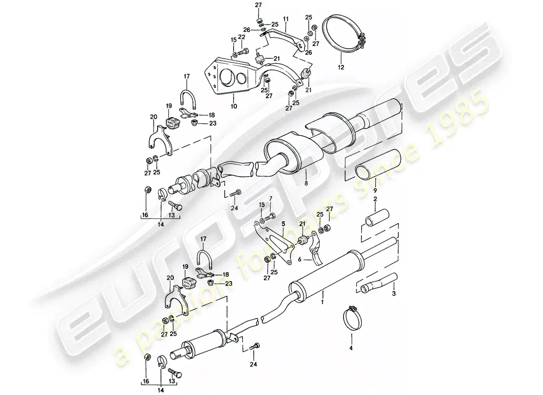 porsche 1979 (924) exhaust system - exhaust silencer, rear parts diagram