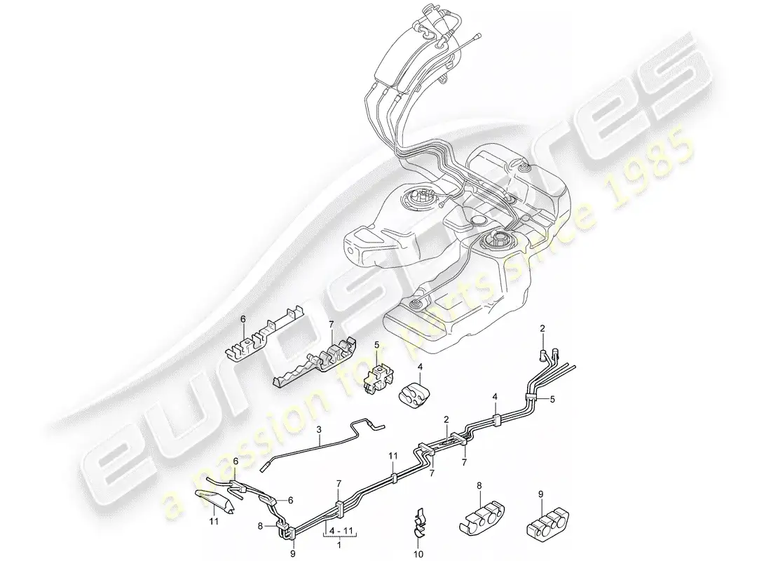 porsche 2004 (cayenne e1 9pa) fuel supply system parts diagram