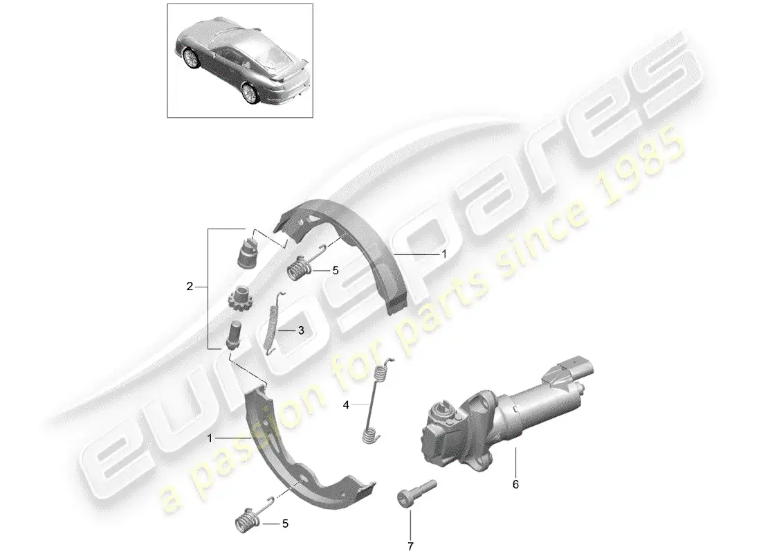 porsche 2014 (991-1 r/gt3/rs) parking brake parts diagram