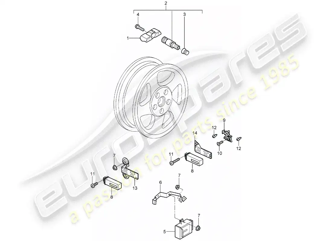 porsche 2007 (997-1) tire pressure control system parts diagram