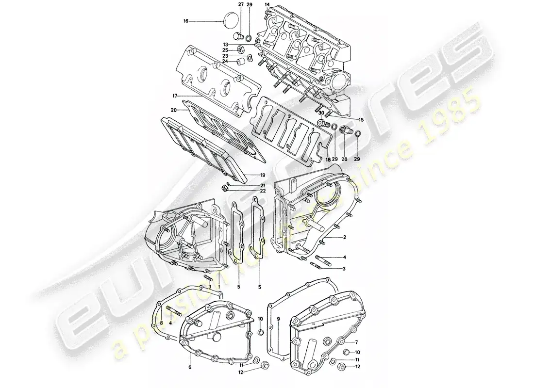porsche 1973 (914) chain case - camshaft housing parts diagram