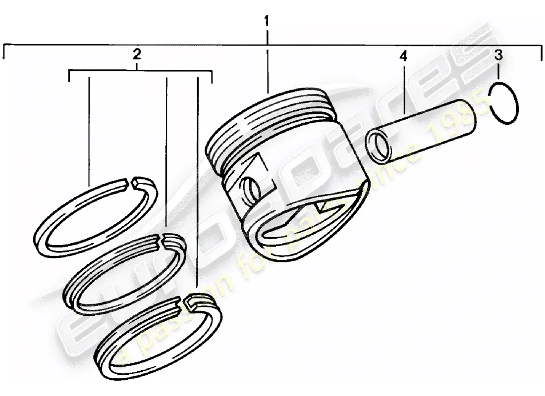 porsche 1982 (924) piston - piston rings parts diagram