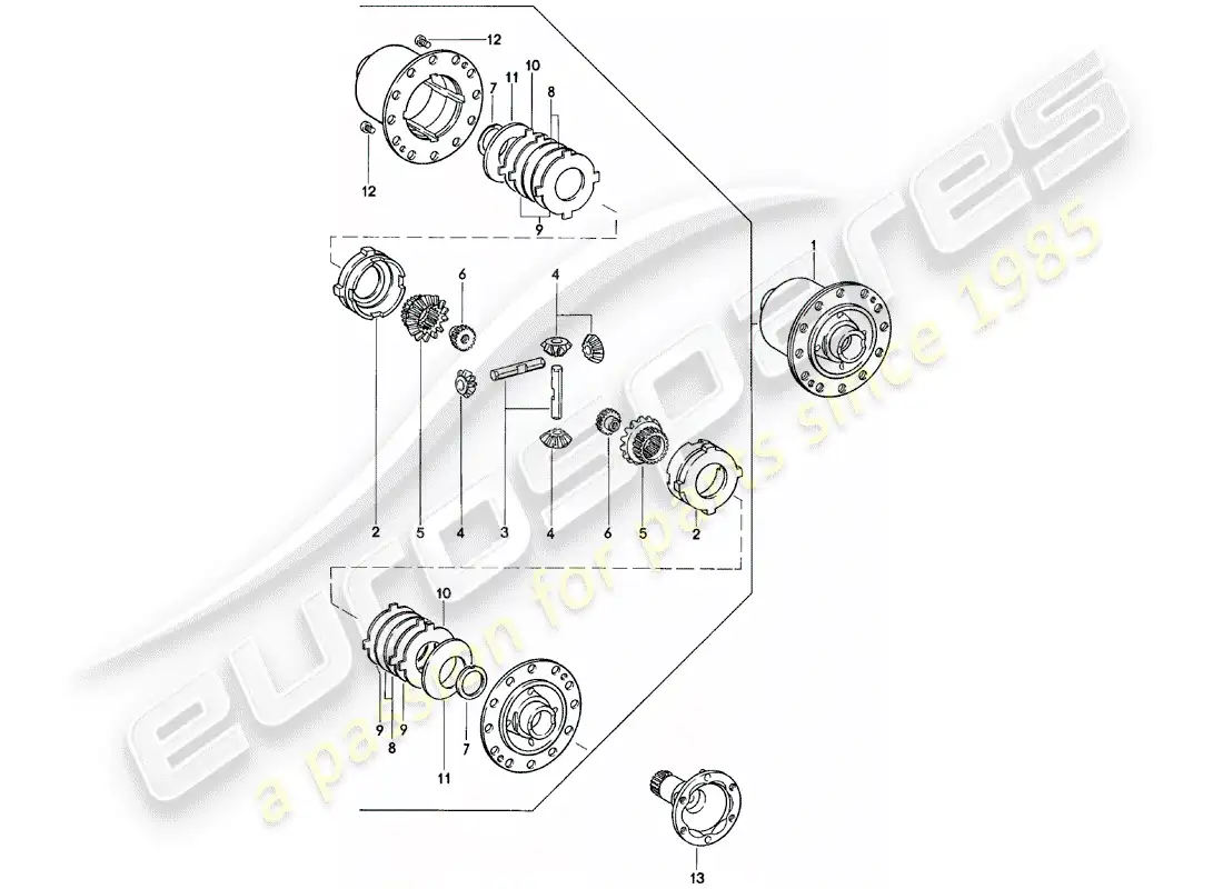 porsche 1981 (924) limited slip differential - manual gearbox - g31.01/02/03 parts diagram
