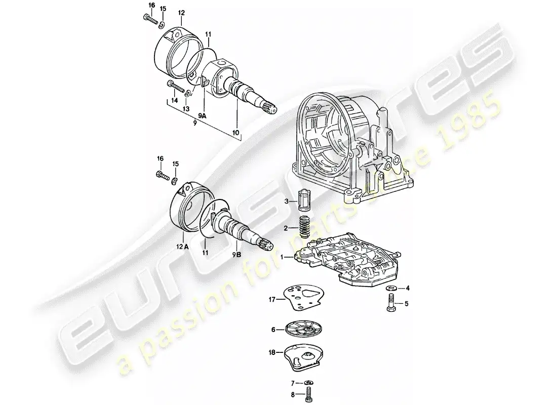 porsche 1981 (924) shift-valve body - governor - oil strainer - automatic transmission parts diagram
