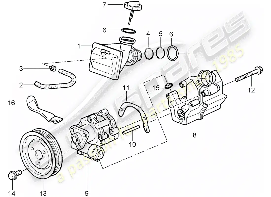 porsche 2004 (986 boxster) power steering - power steering pump - for power steering - container parts diagram