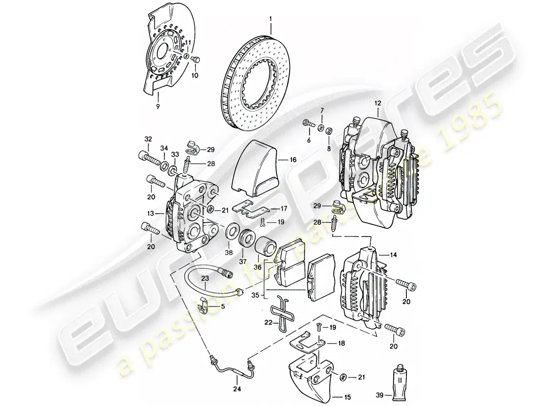 porsche 1989 (911) brake - front axle parts diagram