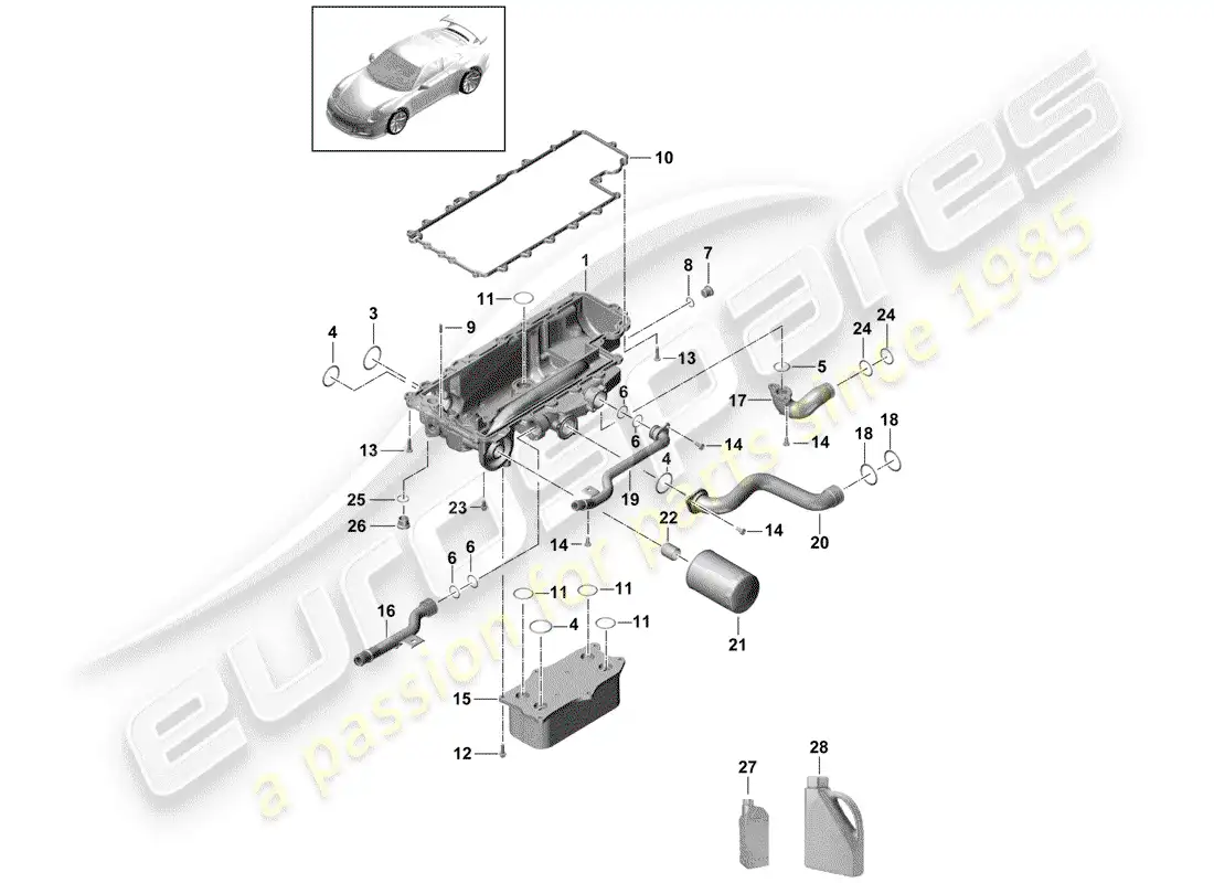 porsche 2014 (991-1 r/gt3/rs) oil filter parts diagram
