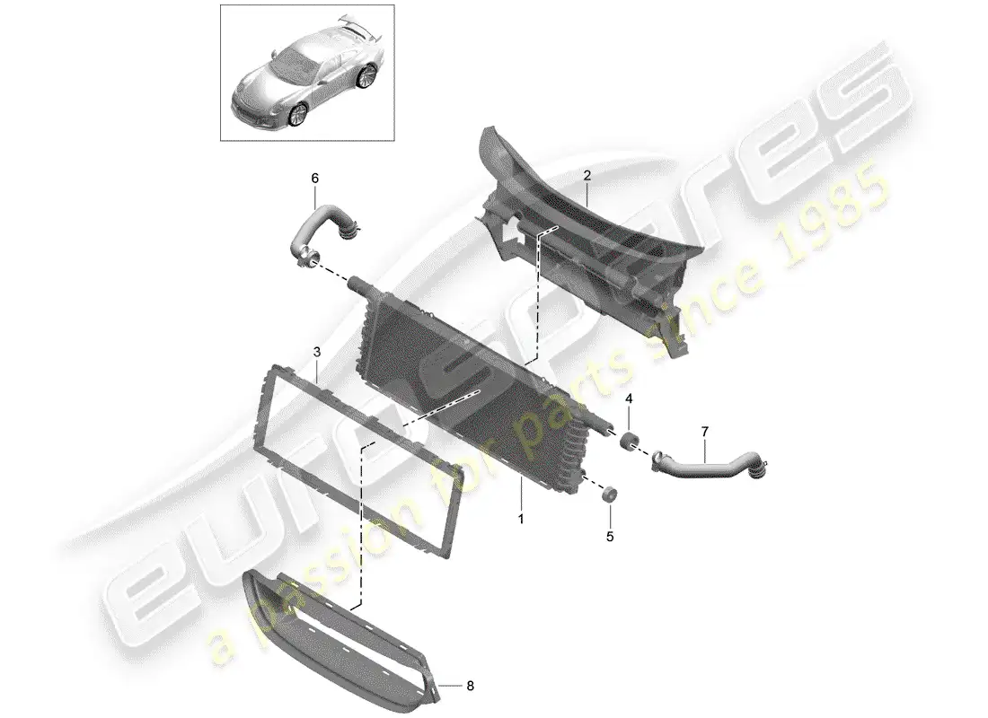 porsche 2017 (991-2 r/gt3/rs) radiator parts diagram