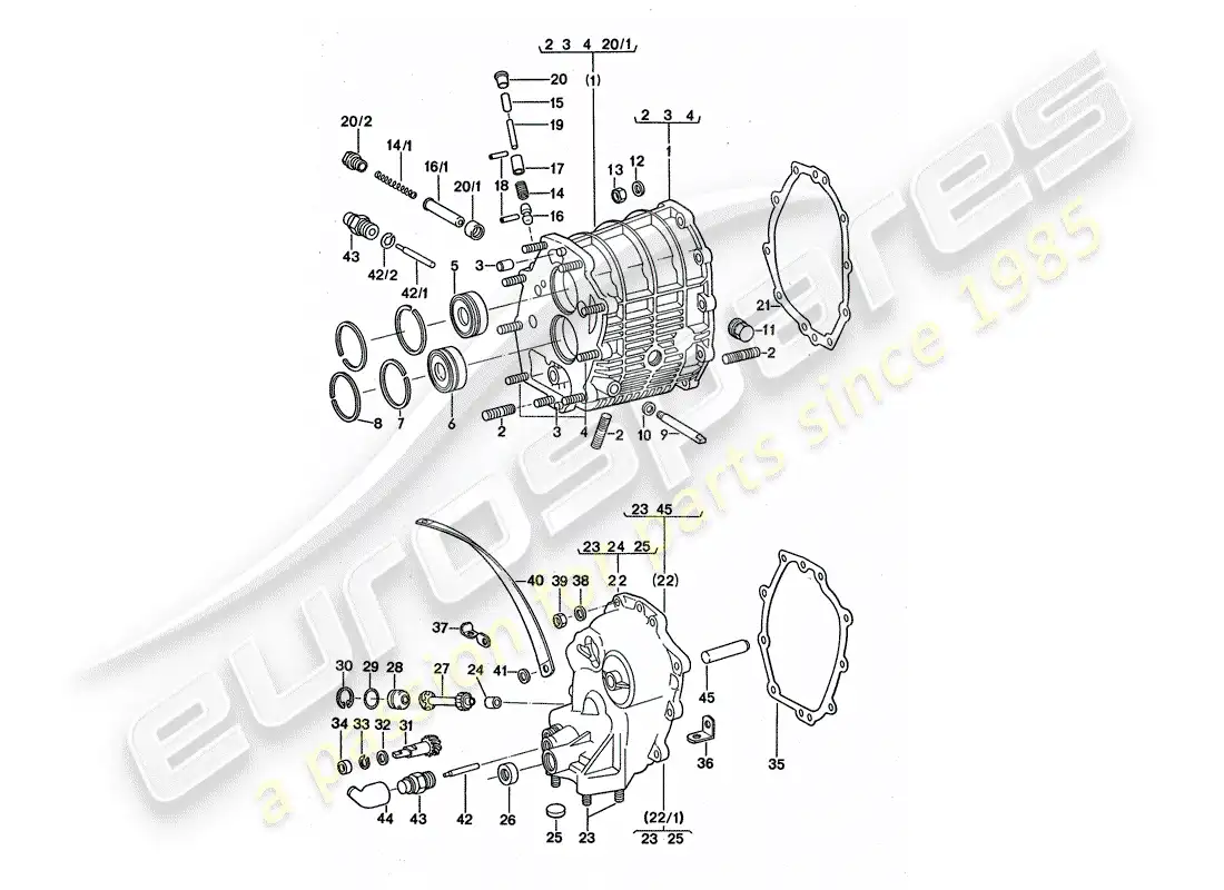 porsche 1977 (911 turbo) gear housing - transmission cover parts diagram