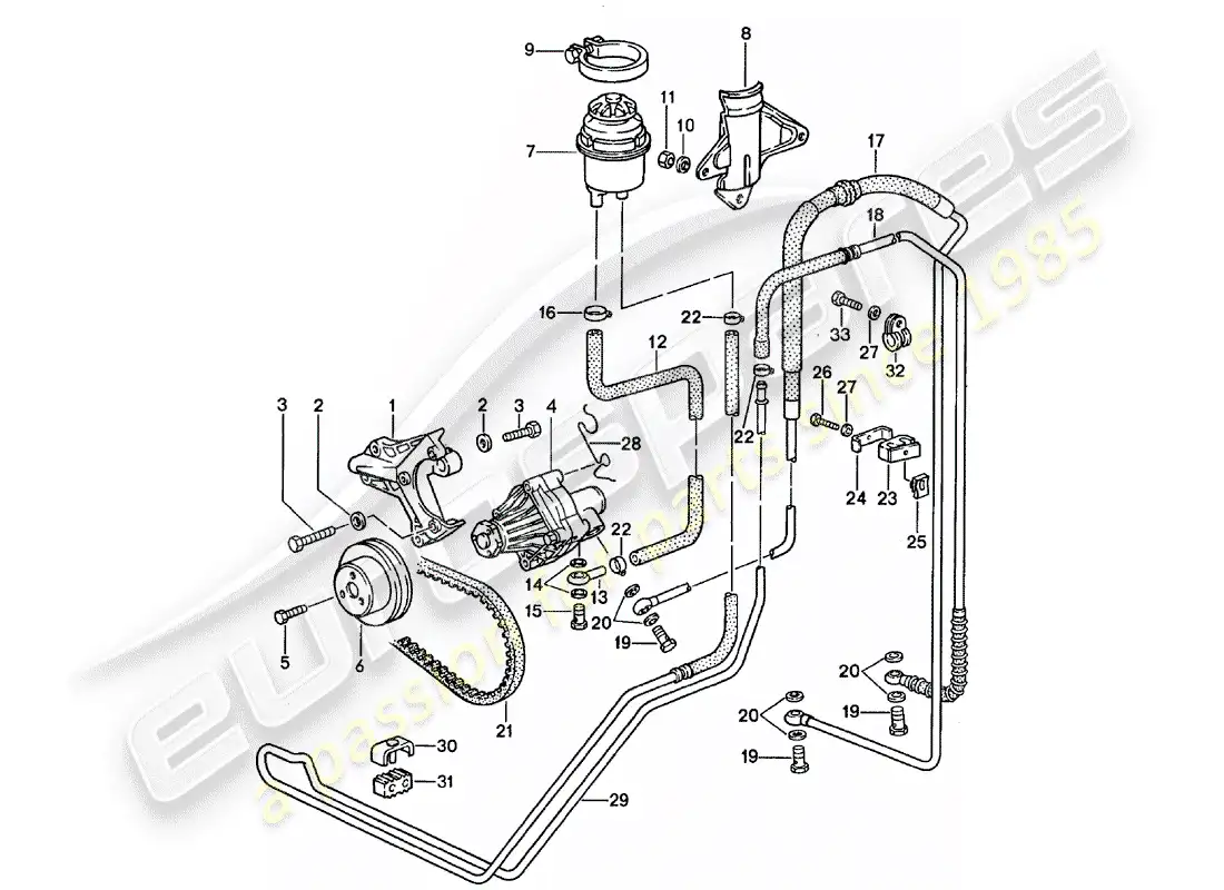 porsche 1990 (928) power steering - lines parts diagram
