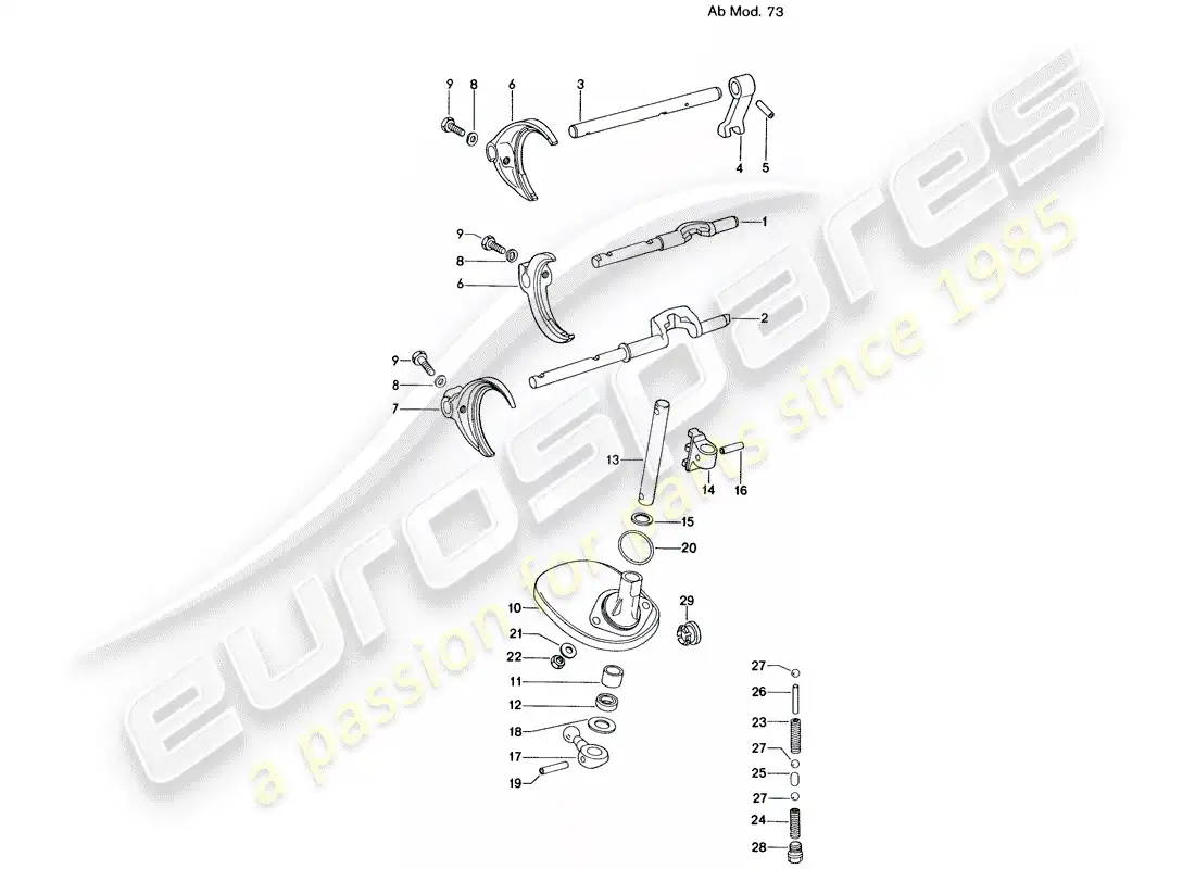 porsche 1971 (914) shift rods - shift forks - for - 5-speed - transmission - d - mj 1973>> parts diagram