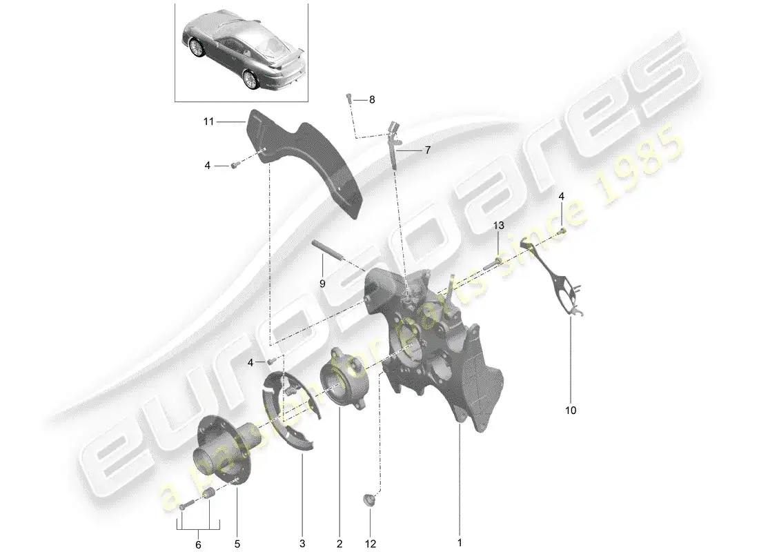 porsche 2016 (991-1 r/gt3/rs) wheel carrier parts diagram