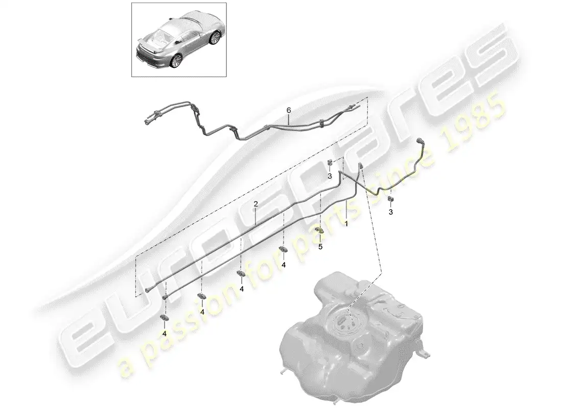 porsche 2016 (991-1 r/gt3/rs) fuel line parts diagram