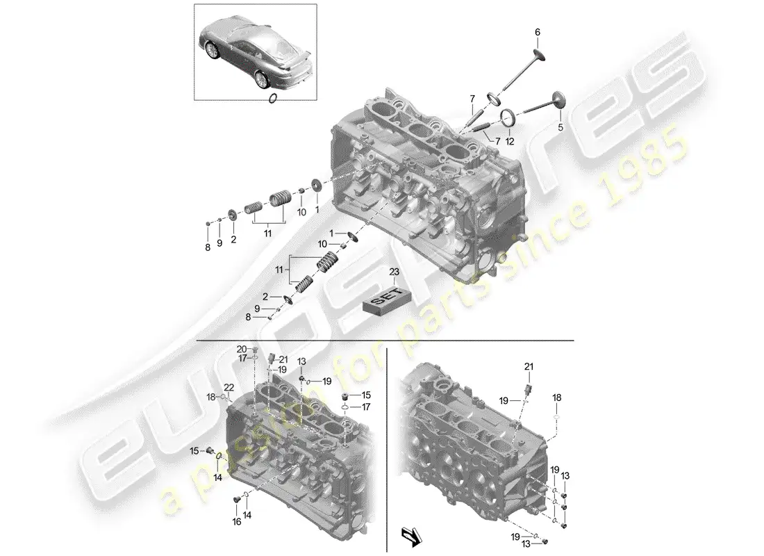 porsche 2015 (991-1 r/gt3/rs) cylinder head parts diagram