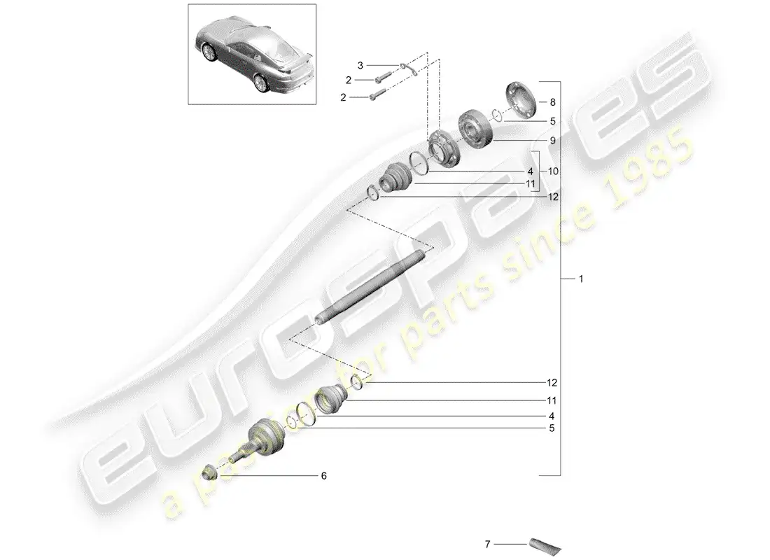 porsche 2016 (991-1 r/gt3/rs) drive shaft parts diagram