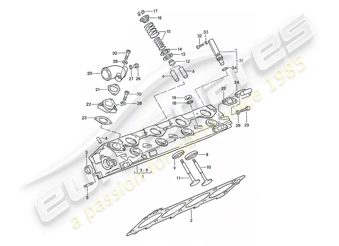 porsche 1989 (944) cylinder head - valves parts diagram