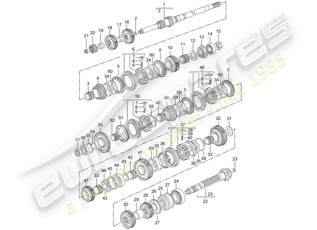 porsche 2009 997-2 turbo / gt2 gears and shafts parts diagram