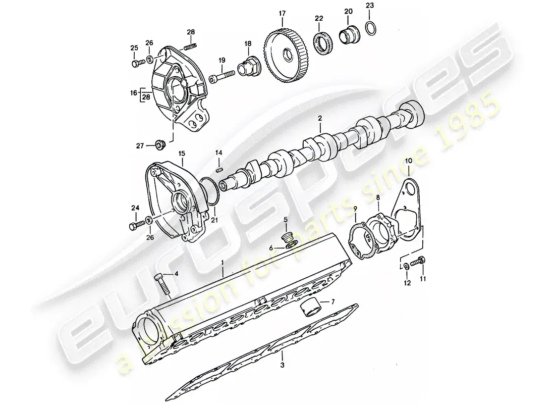 porsche 1989 (944) camshaft housing - camshaft parts diagram