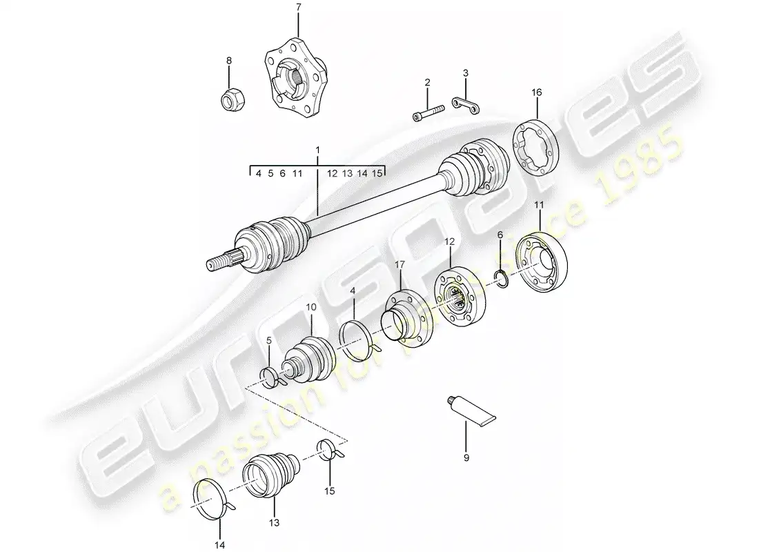 porsche 2007 (997-1 turbo / gt2) drive shaft parts diagram