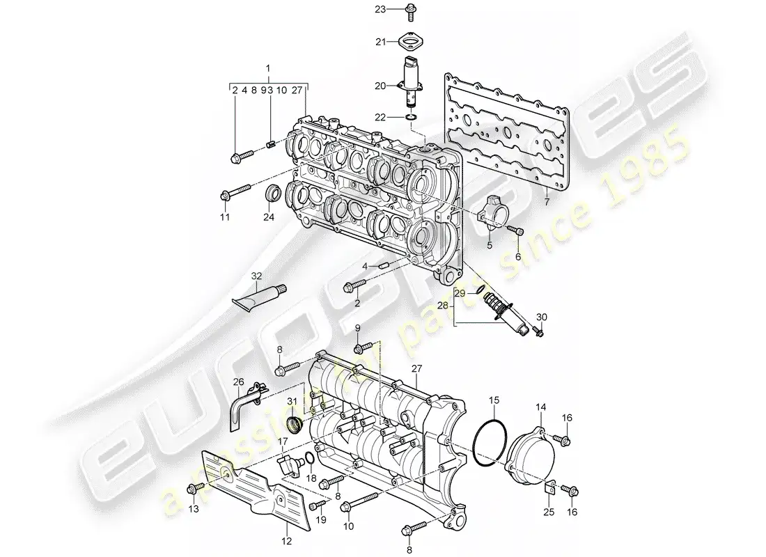 porsche 2011 (997-2 gt3) camshaft housing parts diagram