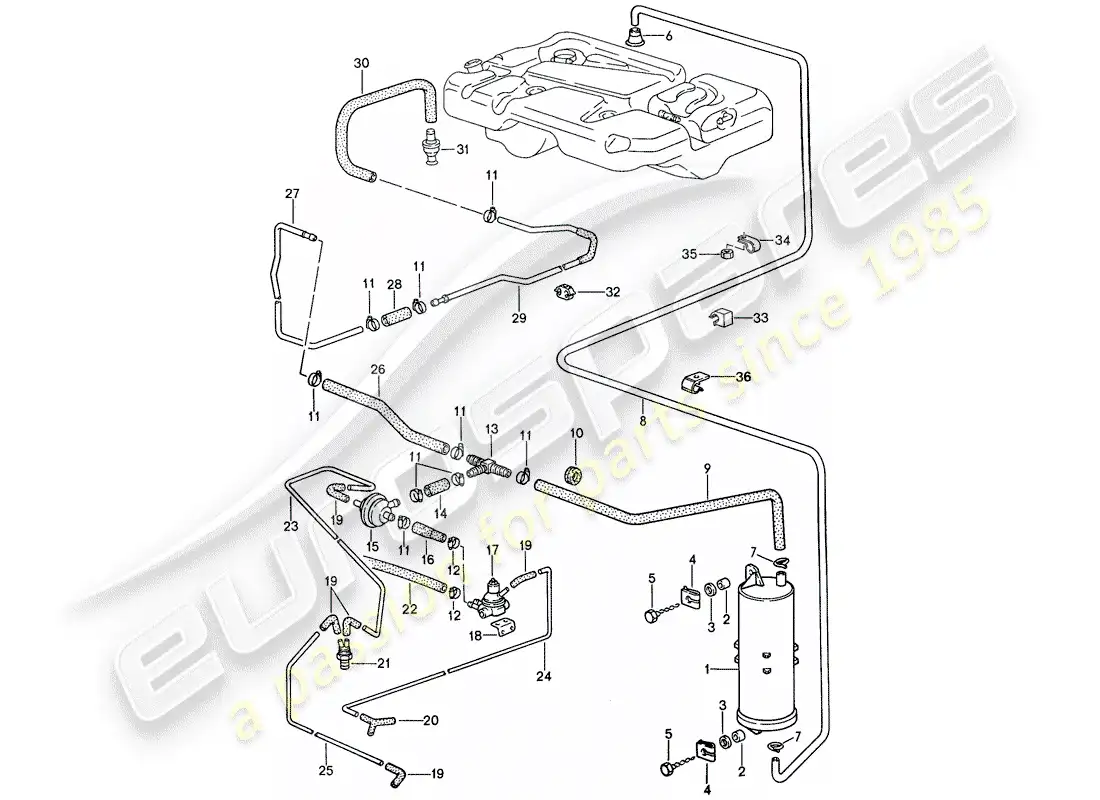 porsche 1989 (944) evaporative emission canister parts diagram