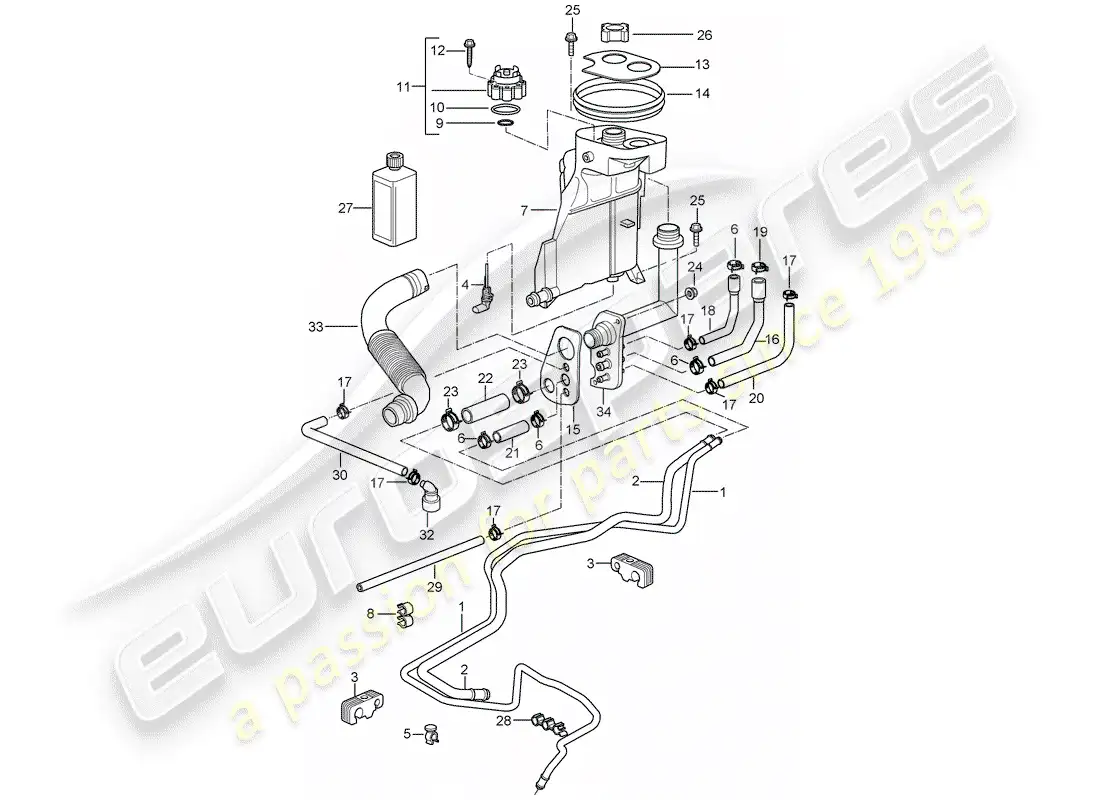 porsche 2008 (987 boxster) water cooling 4 parts diagram