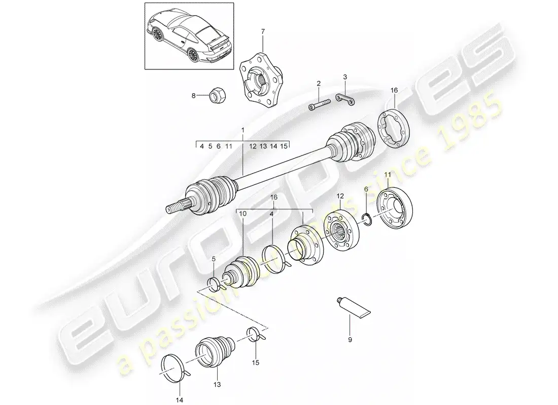 porsche 2011 (997-2 gt3) drive shaft parts diagram