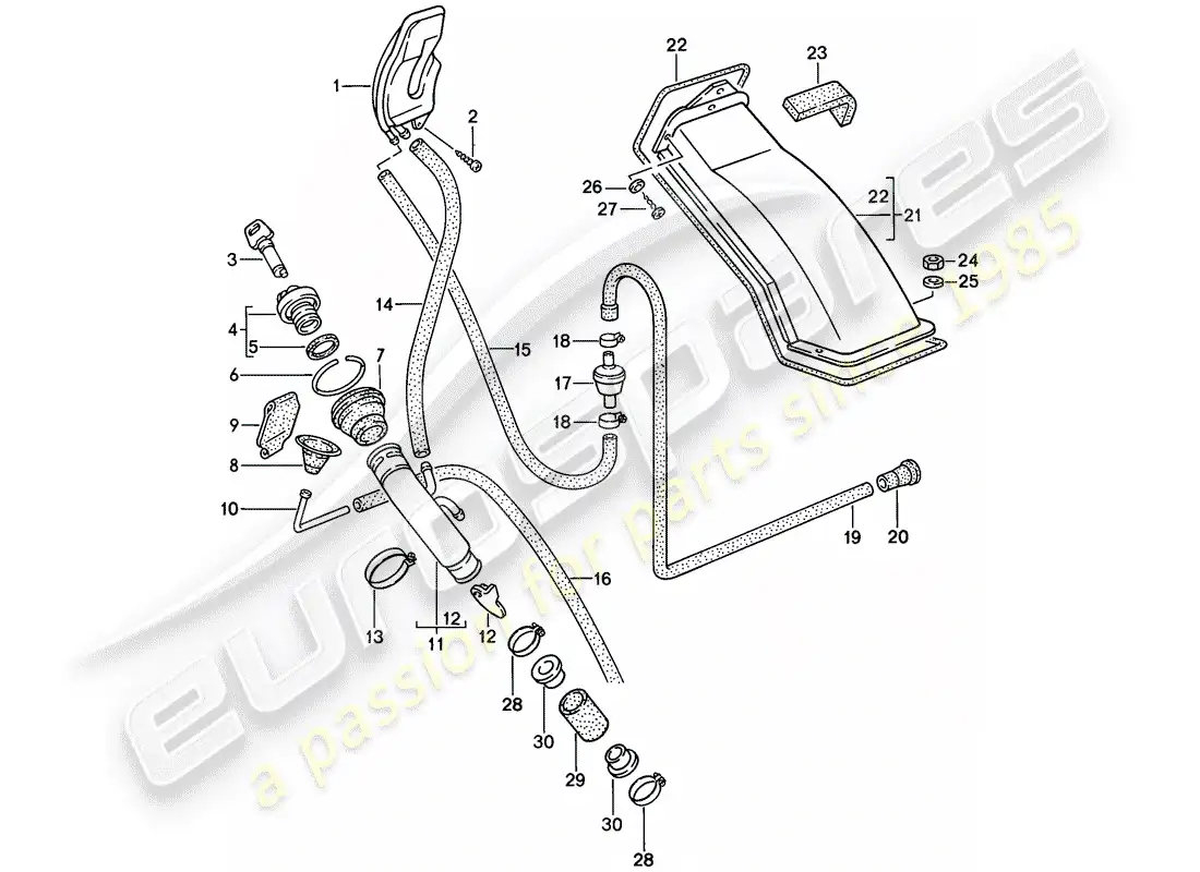 porsche 1986 (944) filler neck parts diagram