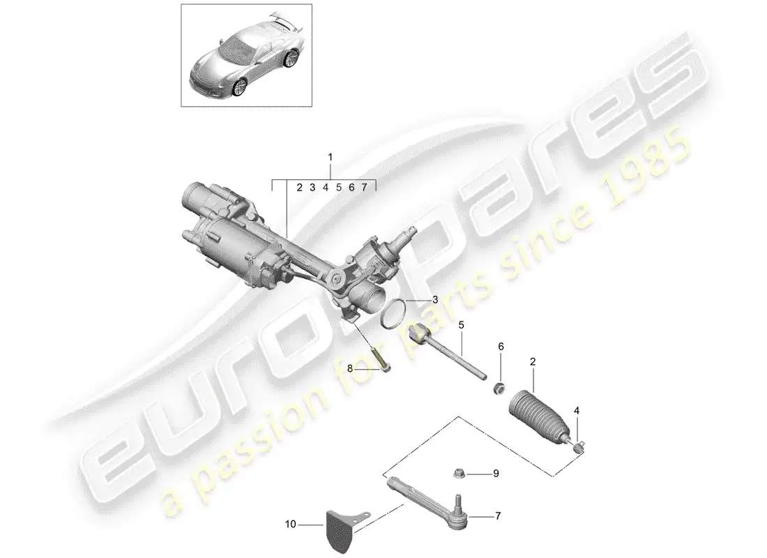porsche 2014 (991-1 r/gt3/rs) steering gear parts diagram