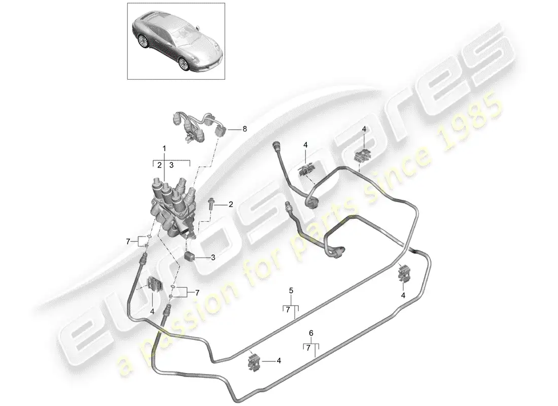 porsche 2020 (991-2) hydraulic line parts diagram