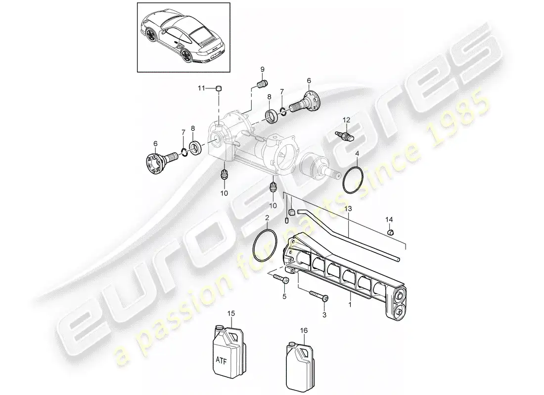 porsche 2012 (997-2 turbo / gt2 rs) front axle differential parts diagram