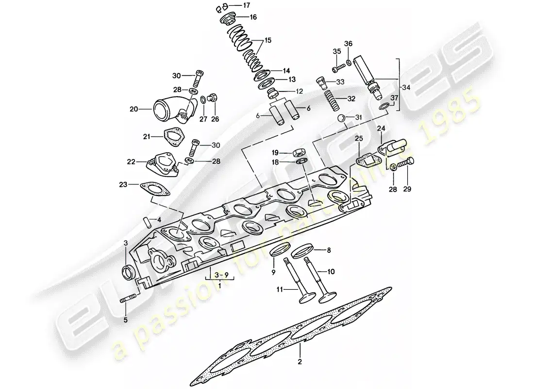 porsche 1986 (944) cylinder head - - valves parts diagram
