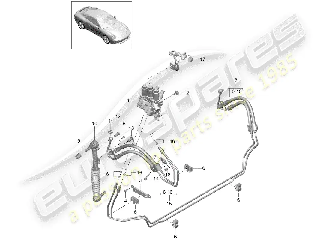 porsche 2020 (991-2) hydraulic line parts diagram