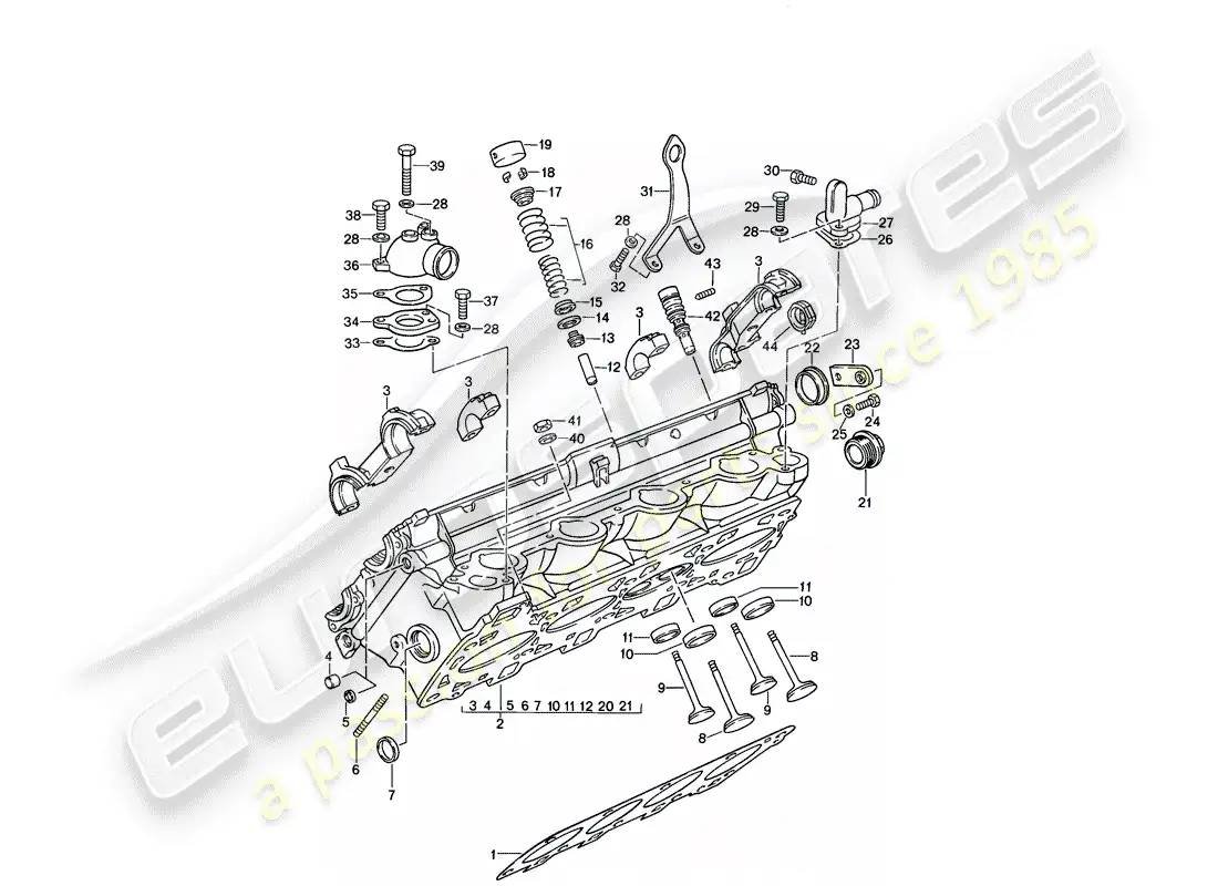 porsche 1986 (944) cylinder head - valves parts diagram