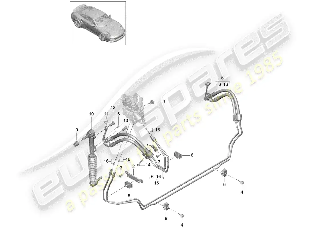 porsche 2014 (991-1 turbo) hydraulic line parts diagram