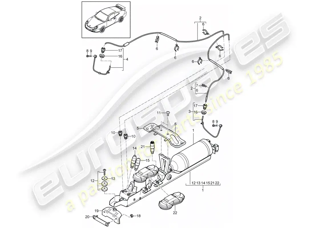 porsche 2010 (997-2 gt3) self levelling system parts diagram