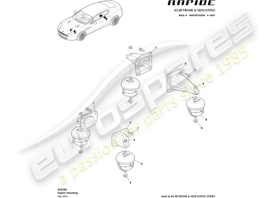 aston martin rapide (2010) powertrain mountings parts diagram