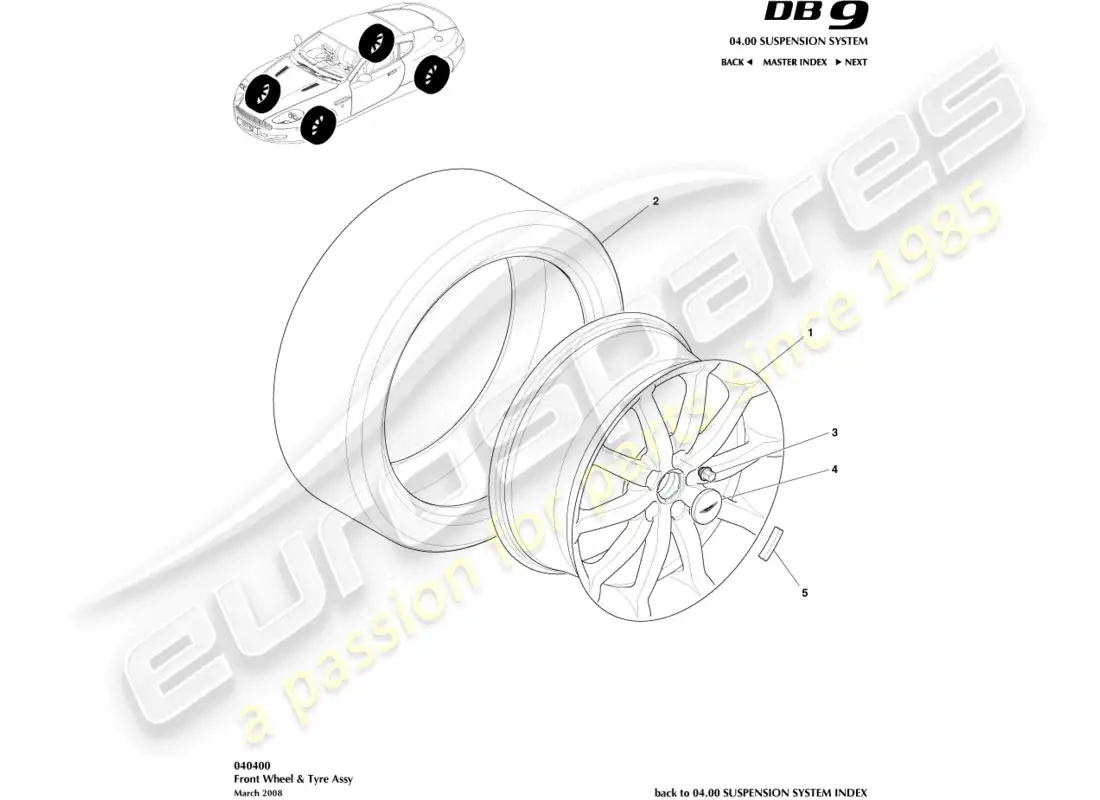 aston martin db9 (2005) wheels & tyres parts diagram
