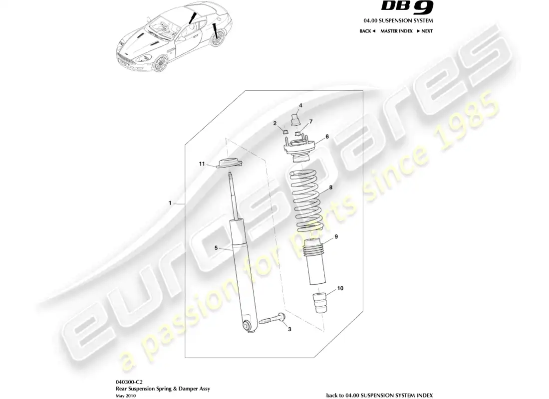 aston martin db9 (2005) rear spring & damper, to 09my parts diagram