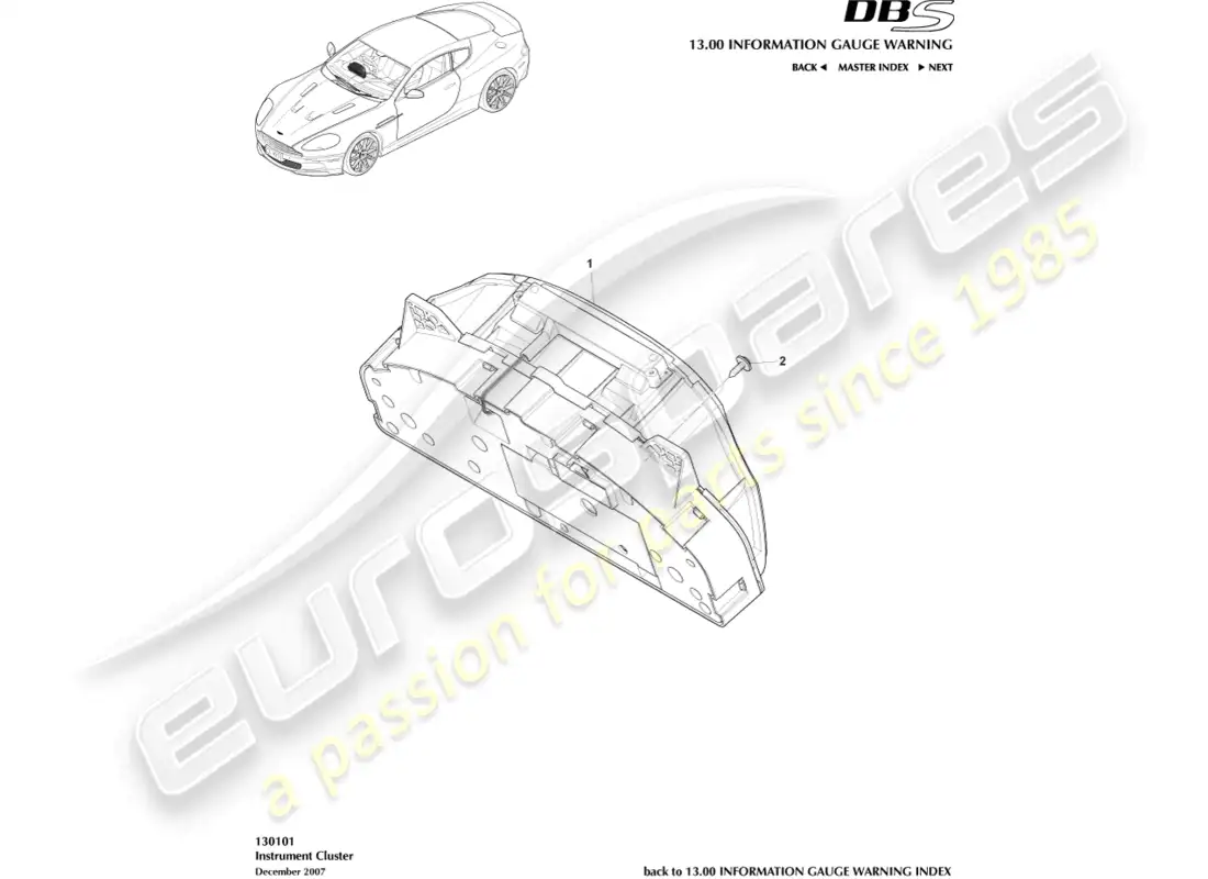 aston martin dbs (2013) instrument cluster parts diagram