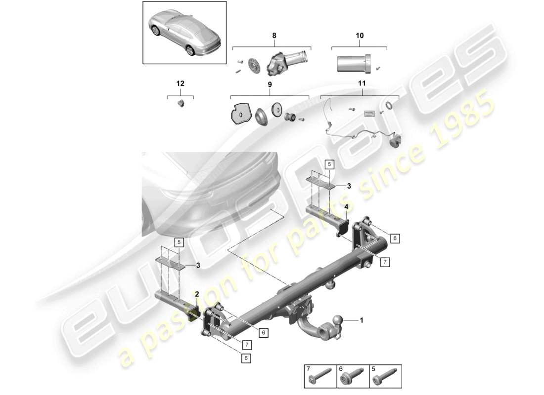 porsche 2021 (panamera 971-1) tow hitch parts diagram