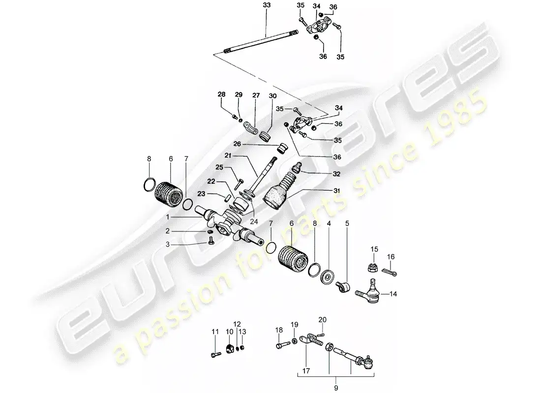 porsche 1973 (914) steering gear - steering linkage parts diagram