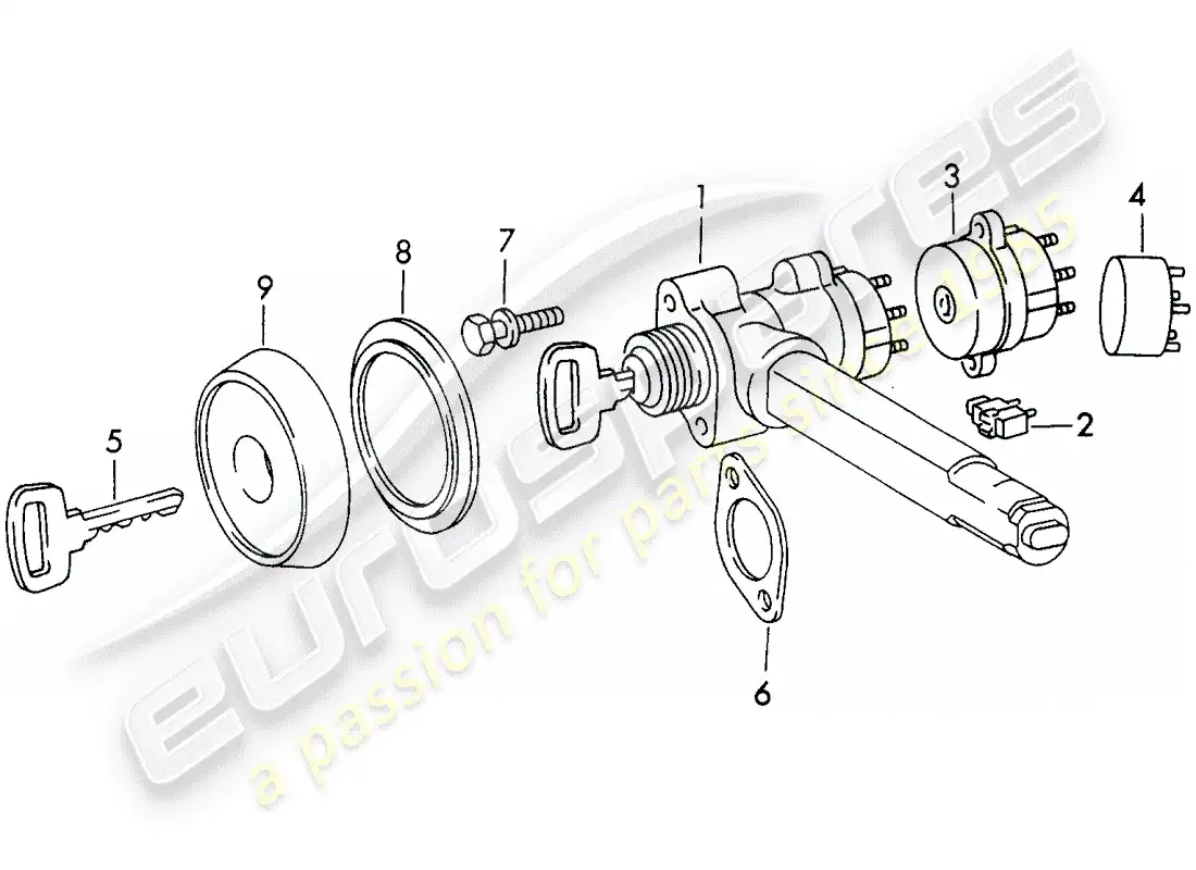 porsche 1970 (911) steering lock parts diagram